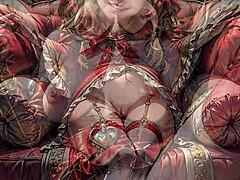 Ai-generated Queen of Hearts flashes shaved pussy in sexy dress tease