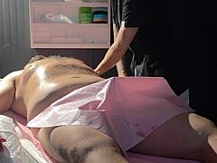 lingam massage turns prostate play as masseuse dominates fat guy's ass with toys and spit