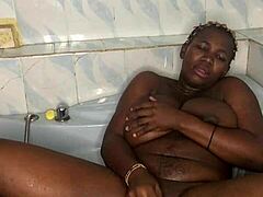 bathroom solo squirting with huge dildo toy