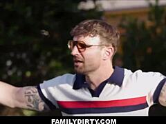 skinny teen stepdaughters group with stepdads after game