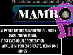 Slim Brazilian ebony teen's first double anal tease
