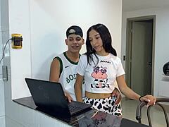 stepsis asks to play on my pc... i stretch her tight hole with huge cock