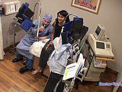 dr tampa turns curly brunette eliza sheilds into latex guinea pig