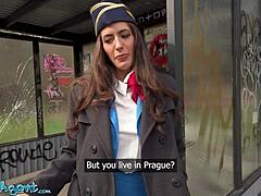 Big tits brunette air hostess coco bae gives pov blowjob then outdoor doggystyle fuck