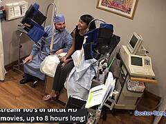 dr tampa turns curly brunette eliza sheilds into latex guinea pig