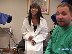 dr tampa turns curly brunette eliza sheilds into latex guinea pig