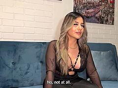 Colombian teen blonde Naty Delgado huge tits tight pussy casting ride