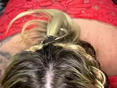 Blonde slut loves throat fucking and doggystyle pounding bent over