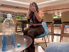 viral risky creampie with horny colombian teen in public mall bathroom