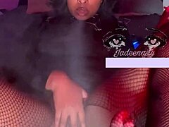 Goth ebony babe squirts nonstop big tits shaking!