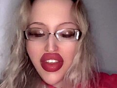 russian glasses babe huge red lips tease