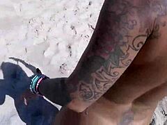 voyeur catches big tits african babe fucking outdoors by beach