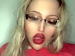 russian glasses babe huge red lips tease