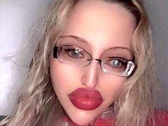 russian glasses babe huge red lips tease