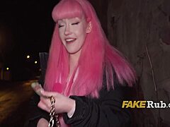 picking up pink-haired euro slut flashing public prague streets for rough outdoor fuck