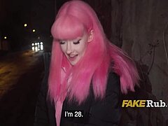 picking up pink-haired euro slut flashing public prague streets for rough outdoor fuck