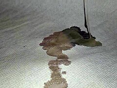 guy teases his tied cock to drip precum and cum