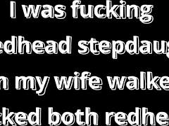 dad bangs redhead stepdaughter wife joins for double redhead fuck frenzy