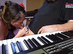 Mystery brunette coed deepthroats before pussy creampie