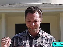 sexy asian teen covers naked body in nuru gel for brad sterling's wet relaxing massage