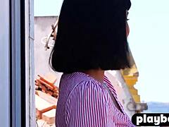 all natural asian milf angel constance strips naked outdoors on holiday vacation