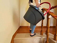 Latina maid drops jeans for creamy pussy seduction massage in flip flops