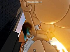 skinny shaved slut in roblox threesome gets pounded