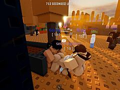 skinny shaved slut in roblox threesome gets pounded