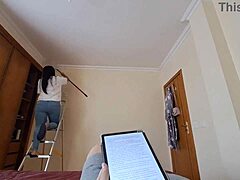 Latina maid drops jeans for creamy pussy seduction massage in flip flops