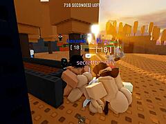 skinny shaved slut in roblox threesome gets pounded