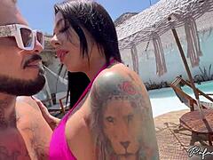 brazilian beach babe's tight pussy creampied after doggystyle pounding