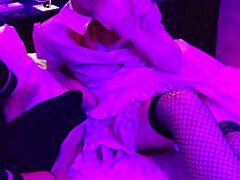 waitress in fishnets begs for creampie cosplay fuck