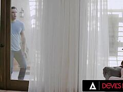 Handyman plumber catches hot customer masturbating, fucks her doggystyle and chokes on deepthroat blowjob