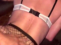 fishnet slut endures rough pounding ends in massive facial blast