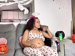 Wanna join this chubby ebony's Halloween night full of farts, burps and ass worship?