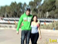 Naughty Brunette Takes Boyfriend's Deep Outdoor Anal Pounding