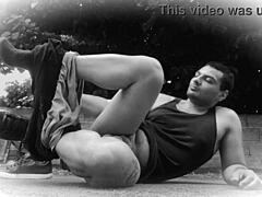 ripped pants kickboxing story turns into muscle man's huge cock stroke?