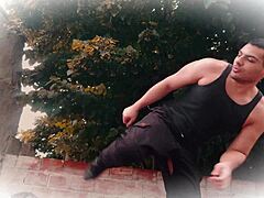 ripped pants kickboxing story turns into muscle man's huge cock stroke?