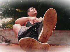 ripped pants kickboxing story turns into muscle man's huge cock stroke?