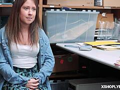 Katy kiss busted shoplifting, lp officer bends her over for hardcore cock feeding punishment