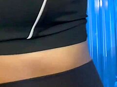 post workout babe masturbates pussy licks ass to orgasm in crowded bathroom