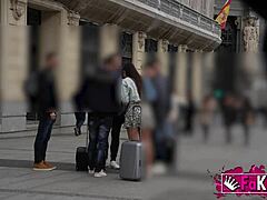 Hot busty Spanish tourist nuria picks up strangers for street quickie sex!