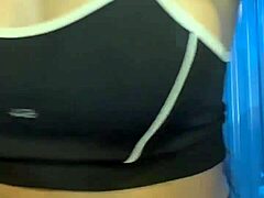 post workout babe masturbates pussy licks ass to orgasm in crowded bathroom