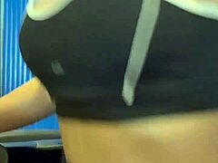 post workout babe masturbates pussy licks ass to orgasm in crowded bathroom