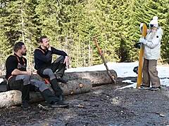 sexy snowboarder brittany bardot craves lumberjacks' rough dp threesome outdoors
