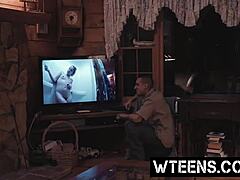 Petite blonde shower turns scary with freaky dick surprise