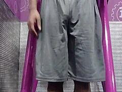 Skinny Fitness Teacher Works Out on Machine in Dorm Room