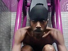 Skinny Fitness Teacher Works Out on Machine in Dorm Room