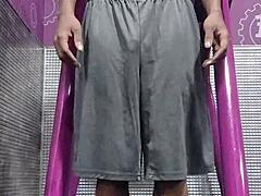 Skinny Fitness Teacher Works Out on Machine in Dorm Room