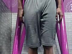 Skinny Fitness Teacher Works Out on Machine in Dorm Room